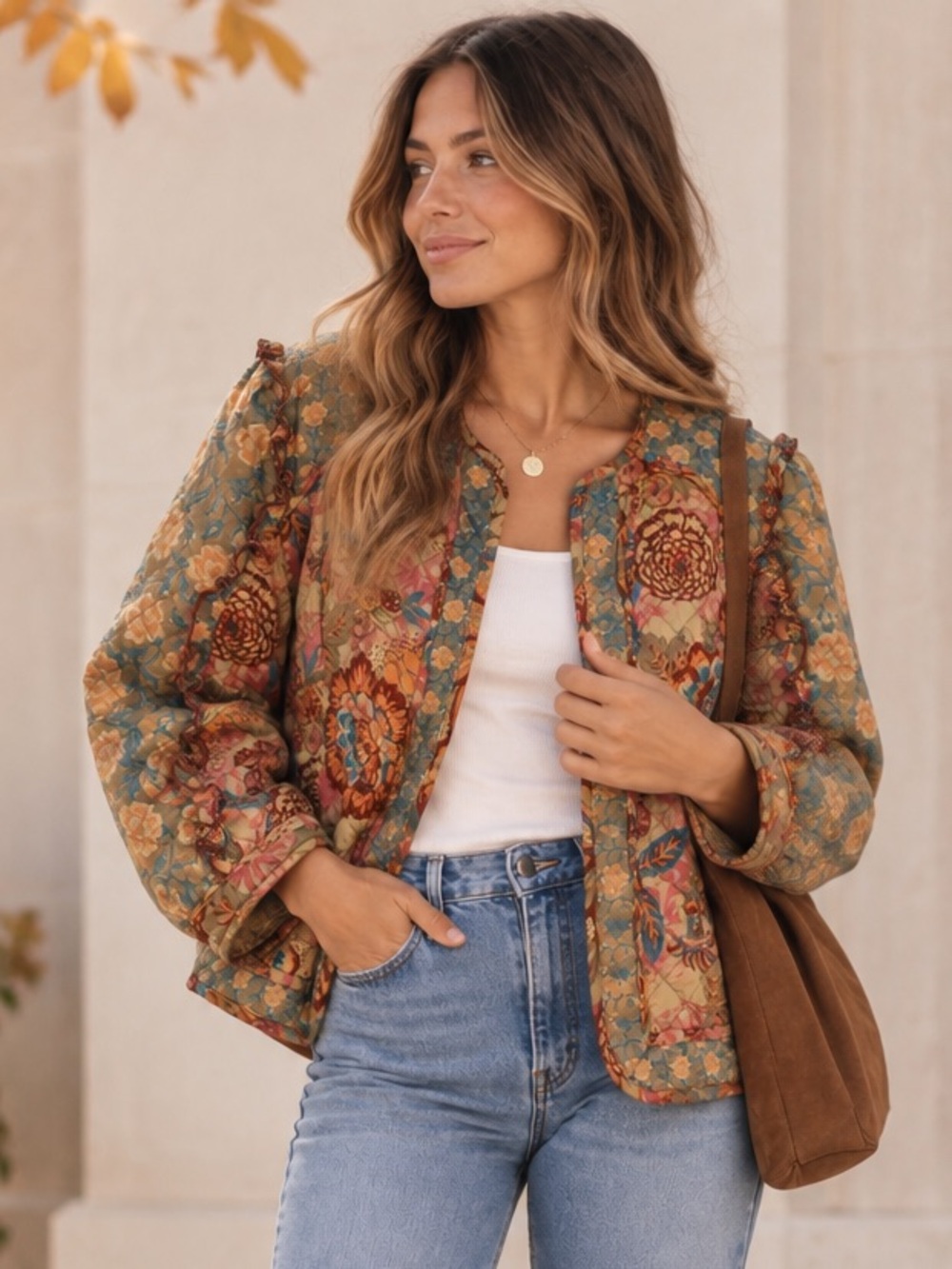 John Mark Floral Quilted Jacket Boho Ruffle Patchwork Cottagecore Womens PM